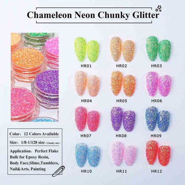 HR01-HR12 fluorescent neon glitter