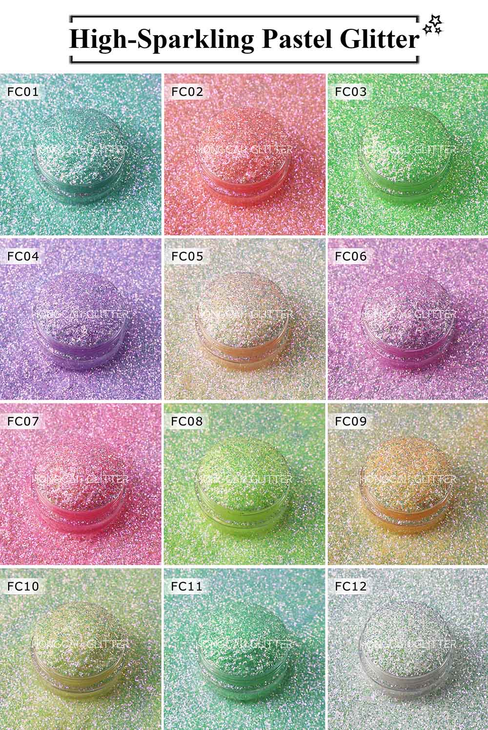 High Sparkling Nails Art Pastel Glitter